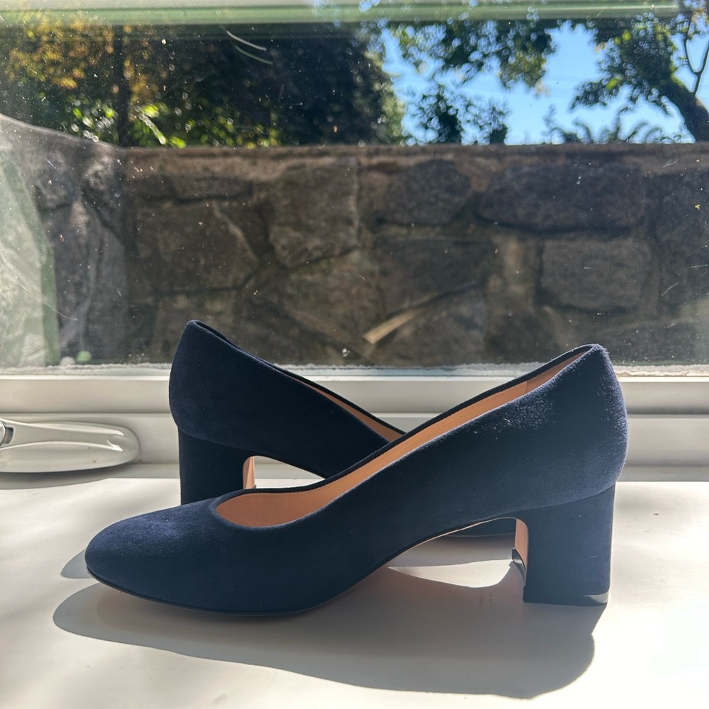 Stuart Weitzman Dark Blue Block Heel Pumps